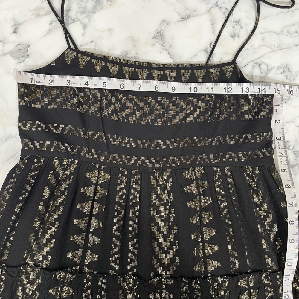 Saylor Joanie Tiered Maxi Dress Fringe Tassel Ties Black Metallic Details M - Picture 8 of 15